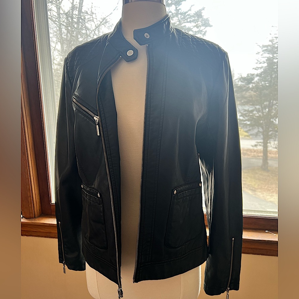Black Faux Leather Jacket With silver details - Picture 1 of 4